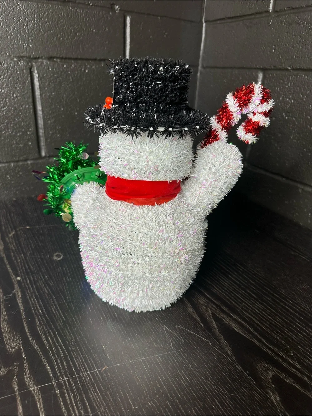 Festive White Snowman Figurine with Red Scarf and Candy Cane - Holiday Decor